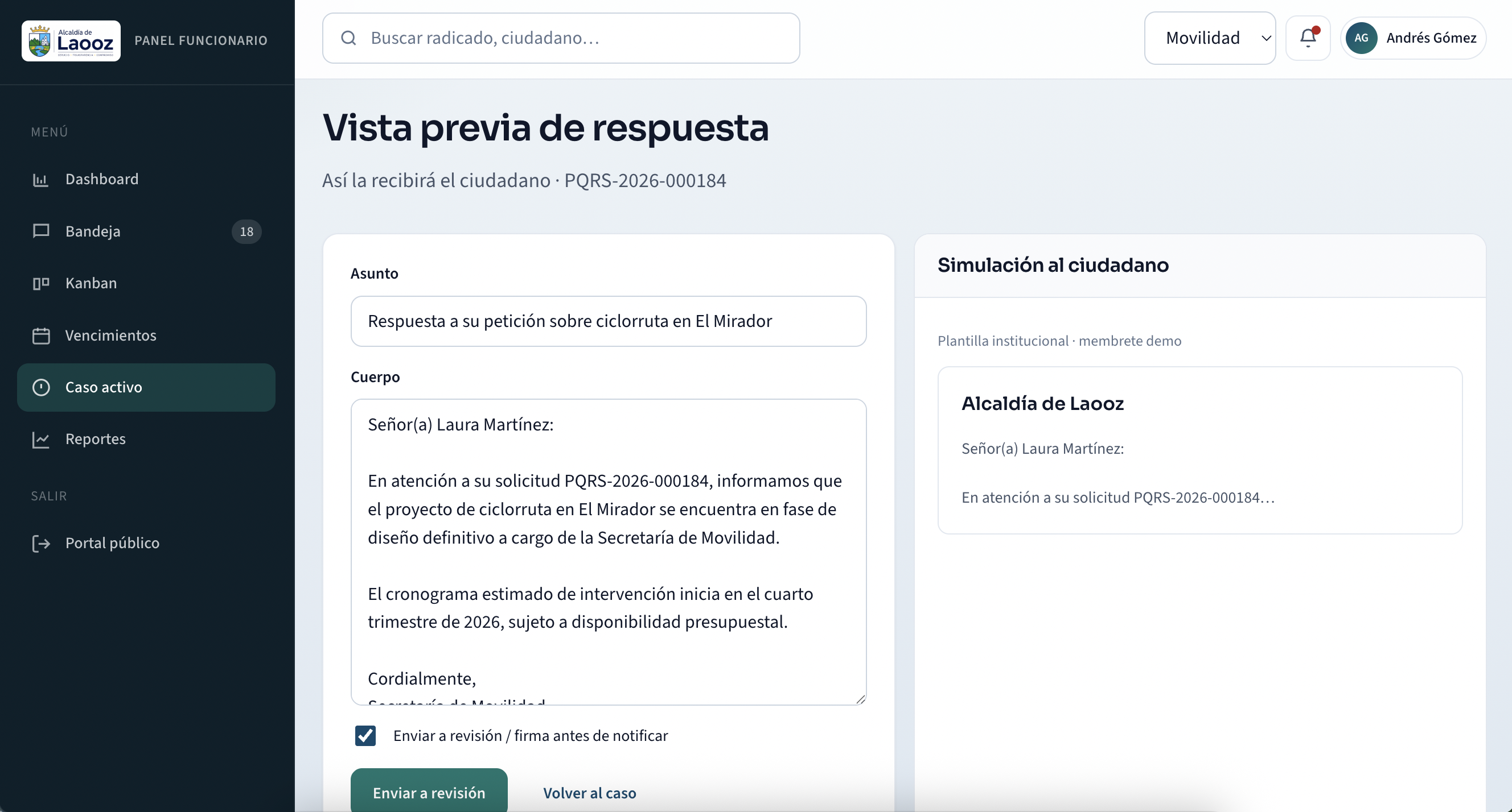 Respuesta institucional